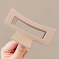 Matte beige milk tea color rectangle hair claw clip with minimalist geometric hollow design - Rectangular Hollow Style / L / Milk Coffee
