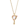 Golden heart locket necklace with red rose relief and elegant gold rope chain - Gold