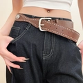 Ceinture en cuir vintage marron avec rivets ronds argentés et boucle métallique - 46# Rivets argentés à deux rangées marron foncé