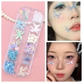 Set de adornos de uñas con mariposas iridiscentes, perlas y lentejuelas de flores - Set de Mariposa de Tela con Lazo de Tema Azul (T-398)