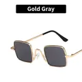Retro square metal kids sunglasses featuring a gold frame and grey lenses for boys and girls - Gold Grey