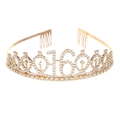 Diadème doré 16e anniversaire avec strass et peignes de maintien pour filles - Doré