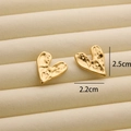 Hammered gold heart stud earrings in 18K plated stainless steel, 2.5cm size - R191 Wavy Heart / Gold