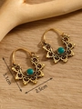Bohemian gold vintage earrings with round turquoise and hollow patterns, 3.1cm in size - Gold FX753 With Turquoise