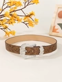 Close-up of brown leather belt with butterfly rhinestone buckle and floral embossing - Dark Brown Butterfly Rhinestone Buckle Embossed Style (1425)