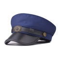Dettaglio cappello militare blu con visiera in pelle PU e stemma a stella dorata - M (56-58cm) / Blu navy con distintivo a stella
