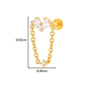Gold titanium labret stud with double heart cubic zirconia and dangling chain detail - 0194-7# Gold Heart Long Chain Dangle