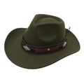 Olive green felt cowboy hat with vintage leather band and decorative metal studs - M (56-58cm) / Army Green