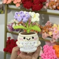 Handmade crochet potted plant with purple flowers and a smiling cute beige base - Gradient Light Purple Forget-me-not