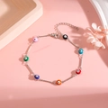 Minimalist evil eye bracelet with colorful enamel beads and silver metal chain - Silver Anklet