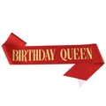 Sparkling red Birthday Queen sash with golden glitter lettering for parties - One Size / Red with Gold Text - QUEEN