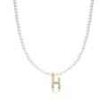 Elegant pearl necklace with golden crystal-encrusted letter H pendant on white background - Letter H