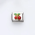 Italian charm link in stainless steel featuring cherry pattern with red crystals - Cherry