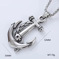 Detailed view of silver anchor pendant necklace showing dimensions 52mm by 35mm - Style G-Anchor (Pendant Only)