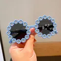 Occhiali da sole a margherita blu chiaro per bambini con lenti marroni rotonde - Blu