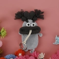 Handmade crochet monster key holder in grey yarn with big eyes and sausage mouth - Grey