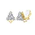 Macro shot of gold geometric triangle ear clips with clear zircon and soft pads - Gold Triangle Gem