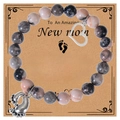 Bracciale di perline in pietra zebra rosa per neomamme con ciondoli cuore e piedi - Pietra Zebra Rosa