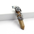 Macro shot of picture jasper hexagonal point pendant with vintage silver flower relief - Pendant Only (No Chain) / Unakite