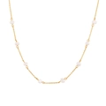 Elegant 18K gold plated necklace with freshwater pearls and delicate link chain - Freshwater Pearl Station Chain Necklace