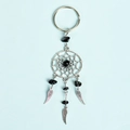 Dreamcatcher keychain with black natural crystal stones and silver feather pendants - Black Stone