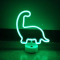 Luz de neón LED dinosaurio verde con base blanca para ambiente de escritorio y dormitorio - Dinosaurio verde / Doble uso de batería y USB