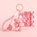 Pink angel bear keychain with woven lanyard and matching pink metal hardware - Pink Angel