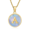 Gouden roestvrijstalen ketting met blauwe hanger en reliëf letter A voor dames mode - Letter A (Inclusief Ketting)