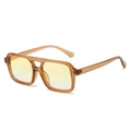 Modern square double-bridge sunglasses with translucent brown frames and yellow lenses - Glossy Tea Frame Yellow Gradient Lens