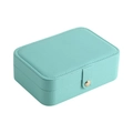 Portable mint green PU leather jewelry organizer box with secure gold snap closure - Blue
