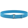 Close-up of blue elastic children's belt with adjustable metal buckle on white background - Light Blue