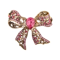 Broche de lazo vintage en bronce con cristales rosas y una gema central tallada en pera - Rosa