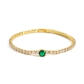 Dettaglio del bracciale tennis dorato con zirconi chiari e pietra centrale verde - Base Oro Zirconi Verdi