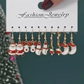 5-pair Christmas earring set with Santa, elk, and snowman motifs in festive colors - Style 38 (5 Pairs Set)