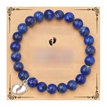 Blue natural stone beaded bracelet for new moms with a silver baby footprint charm - Lapis Lazuli Baby Feet Bracelet