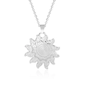 Macro shot of silver sun pendant with spiral center and engraved sunray texture detail - Silver Color Pendant Necklace