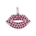 Pendentif lèvres modernes avec micro-sertissage de pierres rouges et base argentée - Lèvres Rouges / Or blanc