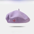Purple wool beret with red heart embroidery detail on a clean white background - Light Purple