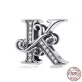 Letter K pendant bead in 925 sterling silver with sparkling cubic zirconia stones - Letter K