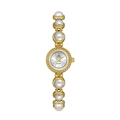 Elegant gold quartz watch for women with pearl-embedded bracelet and white dial BS Bee Sister - Gold White