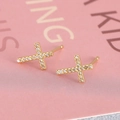 Exquisite 18K gold plated cross stud earrings with micro-pave white cubic zirconia stones - EN01-Sparkling Pave Cross