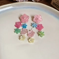 Pink floral tassel drop earrings with resin petals in pastel shades and vacation style - Colorful Short (70#)
