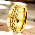Anello girevole dorato 8mm con numeri romani e design a catena cubana intarsiata - US 6 / Spinner Numeri Romani Catena d'Oro / Oro