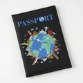 Universal black leather passport holder with colorful world landmark UV print design - 14×10cm / Black