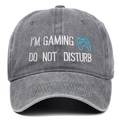 Dark grey washed cotton baseball cap with Gaming Do Not Disturb embroidery and gamepad icon - Gray