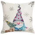 Federa natalizia in lino con gnomo ad acquerello che tiene un albero e regali - 45*45cm (Senza Inserto) / YMD398-3 (Gnomo di Natale)