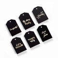 Set of six black paper gift tags with gold foil 'Congrats' text on white background - Black Tag Set 6pcs