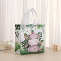Carton hippo print non-woven gift bag with tropical plant patterns and carry handles - 2010-1 Hippo / 23*22*11cm