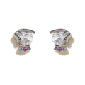 Silver S925 heart earrings with white zirconia and colorful accent stones - Teacup - Silver