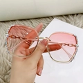 Pink gradient rimless butterfly sunglasses with gold chain temples and rhinestones - Zirconia Inlaid / Gold Gradient Pink